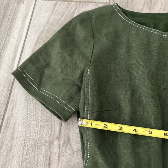 Tory Burch Nadia Dress Green Linen Short Sleeve Size 6 Belted Lined Zip Green - Picture 5 of 13